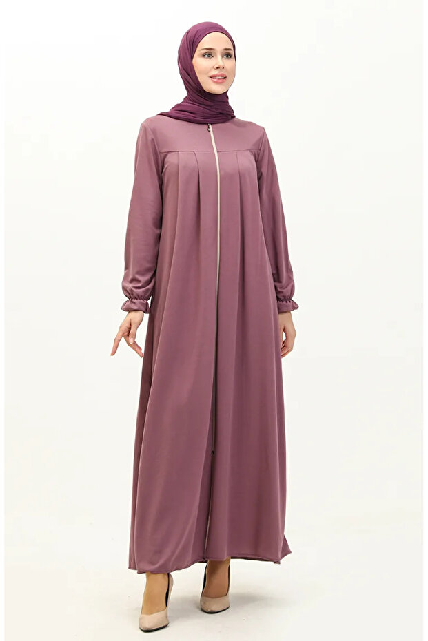 Robed Zippered Abaya 0702-04 Dark Lilac
