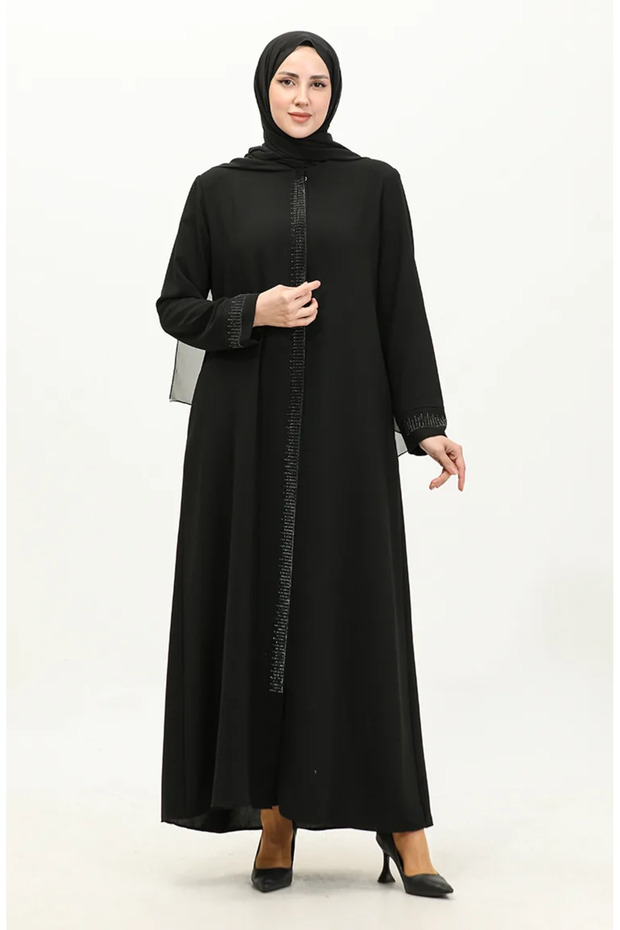 عباية مطبوعة بالحجر بمقاسات كبيرة 5067-01 أسود 5067-01