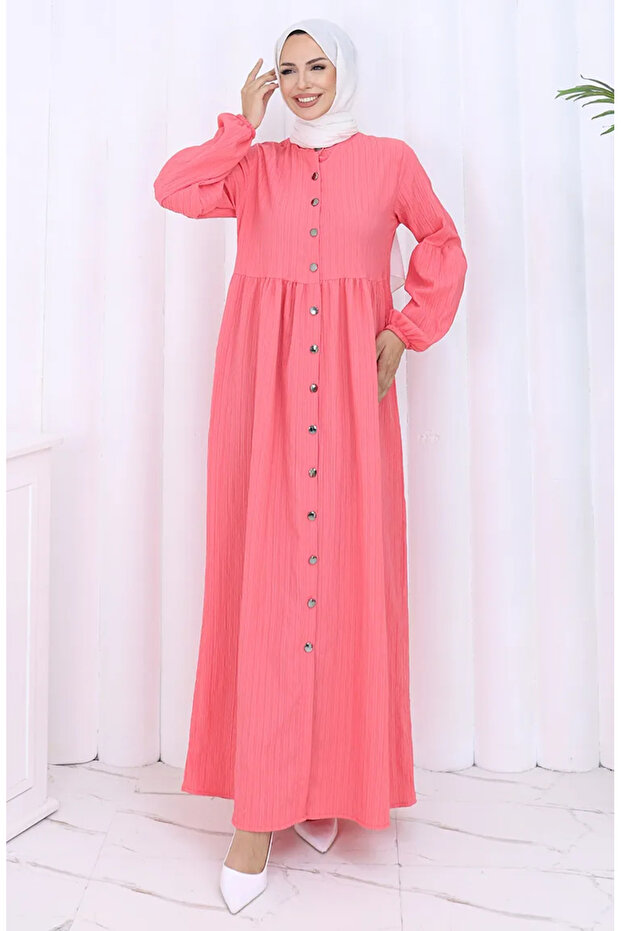 Full-length button-up elastic sleeve abaya 2124-05 pomegranate flower