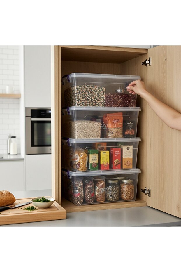 Set of 4 20 Liter (20X4) Horizontal Food Storage Containers with Plastic Locking Lids Kitchen Interior-Exterior Organizer