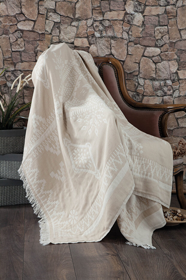 Dante Bej,100% Cotton 130X170 cm Tv Blanket