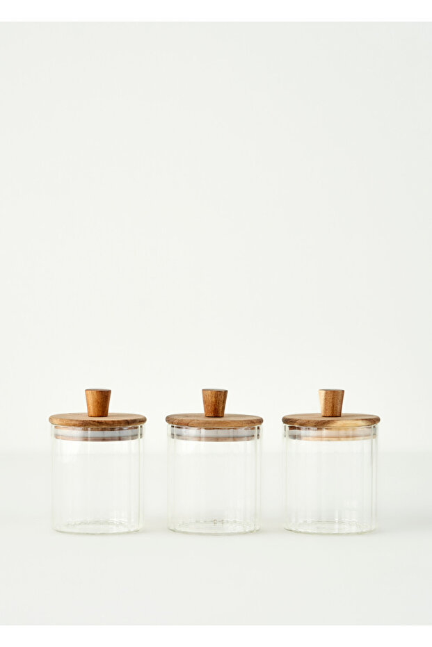 Beatrice Set of 3 Jars with Wooden Lid Natural (450 Cc)