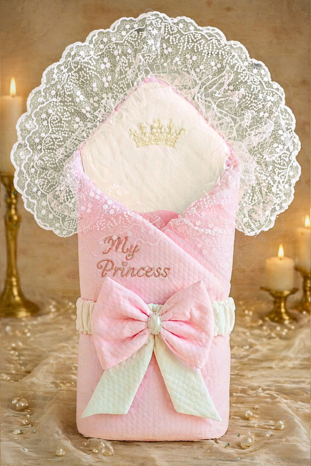Newborn Baby Swaddle & Blanket - Pink & Lace Hospital Discharge - 100% Cotton
