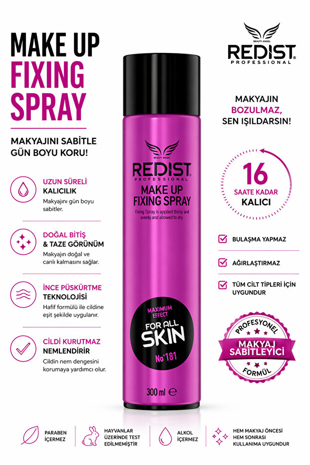 Redist Makyaj Sabitleyici Sprey – Gün Boyu Kalıcı Ve Taze Görünüm Için 300 ml Vegan
