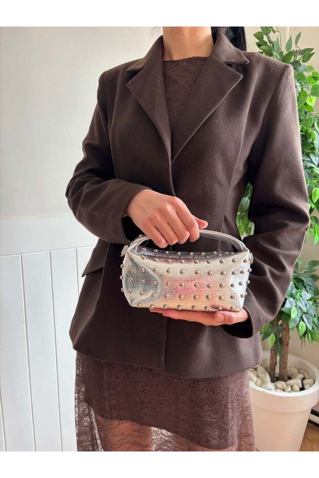 Women's Elya Model Studded Chain Strap Mini Hand and Shoulder Bag