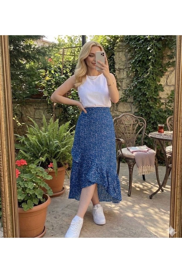 Women's Summer Floral Ruffle Skirt