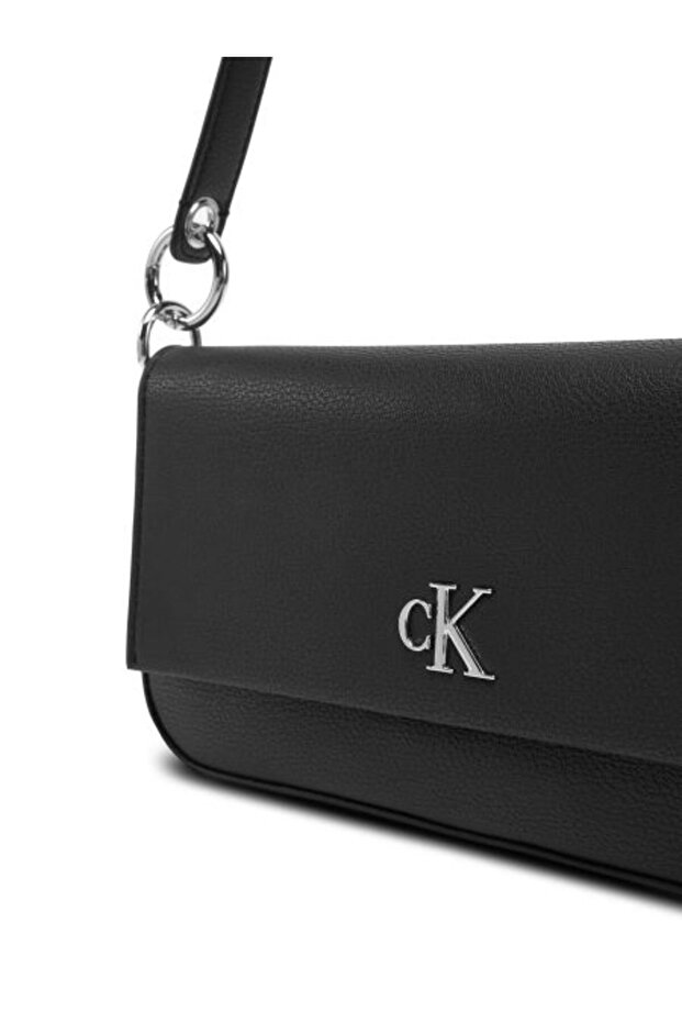Minimal Monogram Kadın Siyah Omuz Çantası - 4