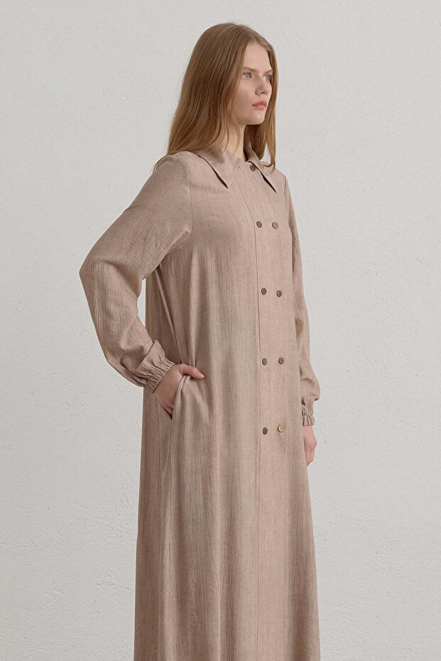 Half Double-Breasted Rayon Ferace Beige - 2