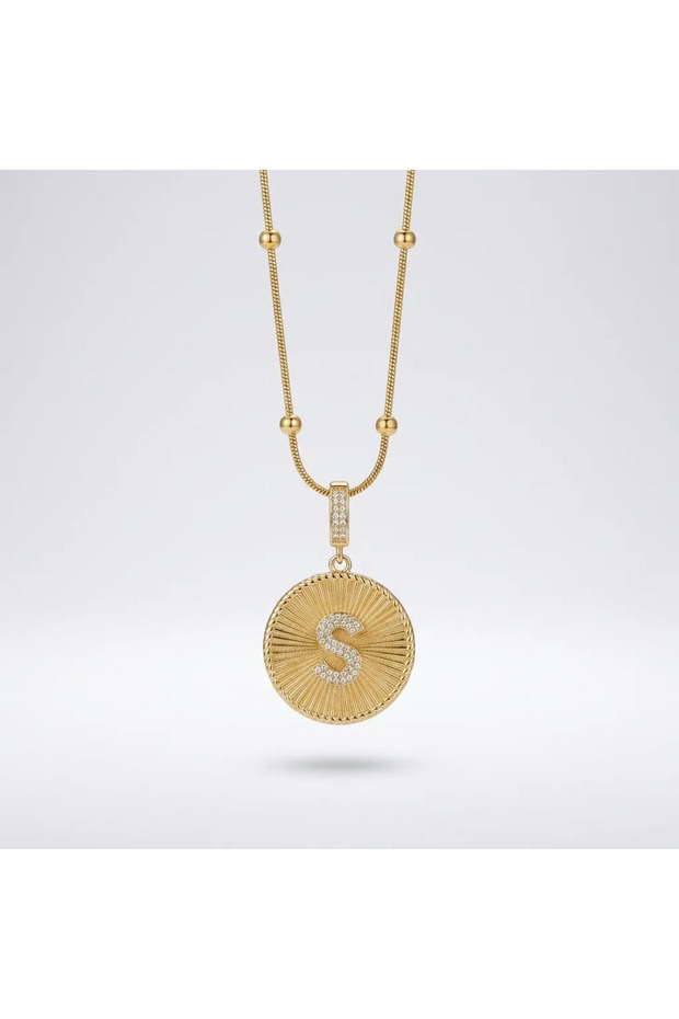 Special Series Tarnish-Free Steel Zircon Stone Dorica Chain Letter Pendant - Medallion Necklace