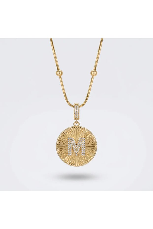 Special Series Tarnish-Free Steel Zircon Stone Dorica Chain Letter Pendant - Medallion Necklace