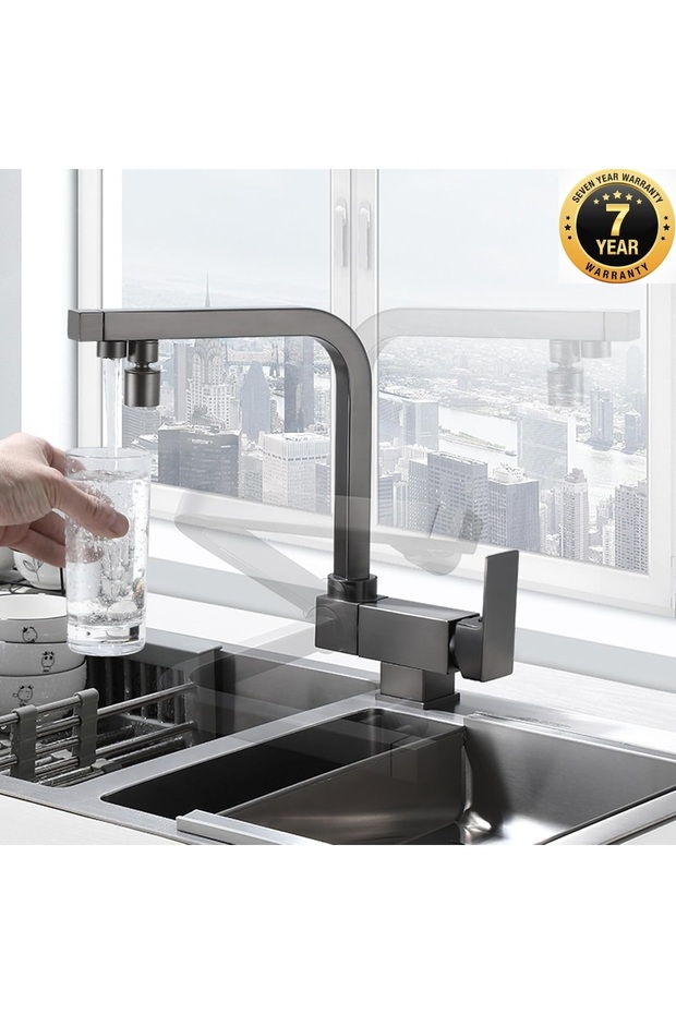 Kitchen Window-Mounted Folding Sink Faucet with Water Purification Outlet New 2-Function Faucet Anthracite Gray 7 Years Warranty