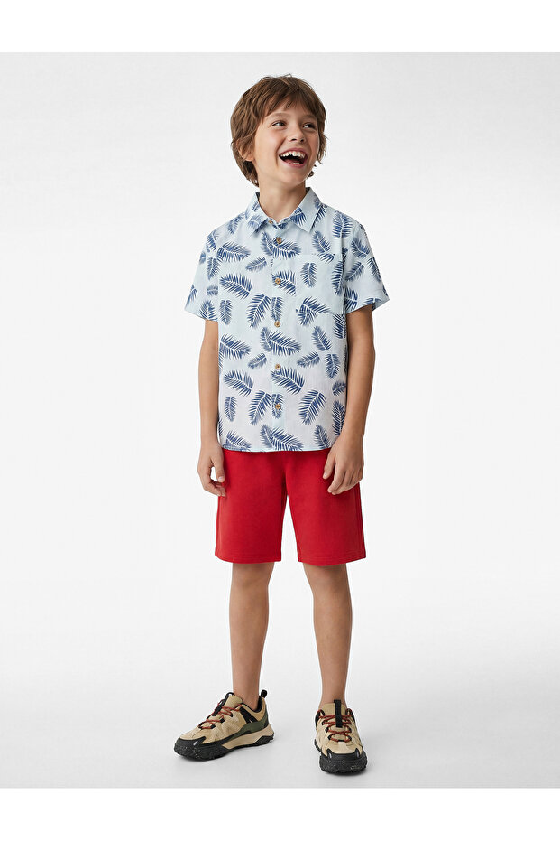 Cotton Classic Collar Pocket Patterned Short Sleeve Shirt