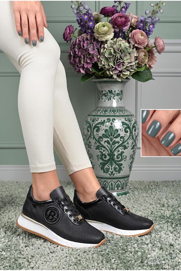 Large Size Women's Sneakers Genuine De Leather 1-42-43-44-Black