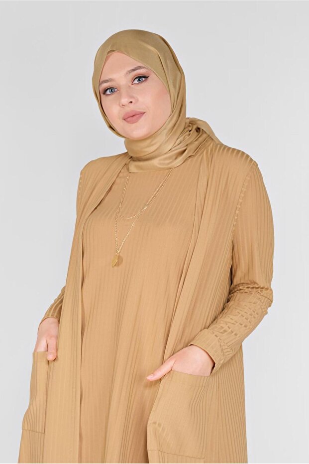 سترة مزدوجة برقبة دائرية وجيب - 20130