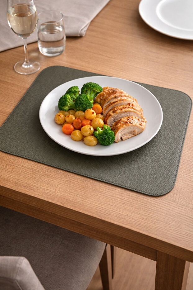 2 Pieces of Khaki Leather Tableware Presentation Plate Mat Supla Placemat 42X30