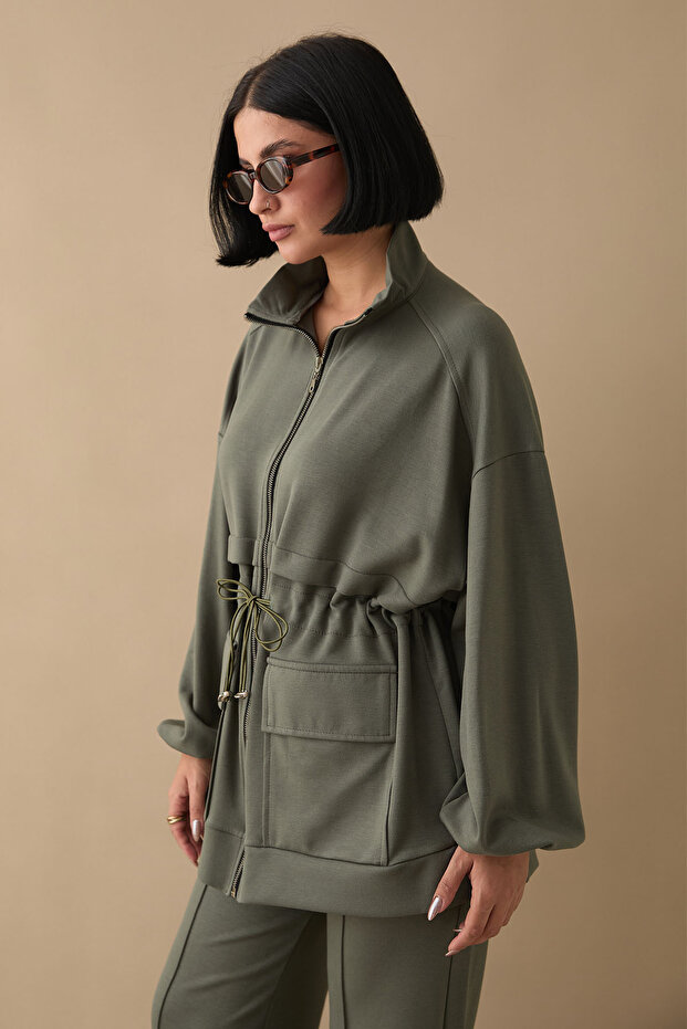 Double Pocket Piped Set - Khaki - 2