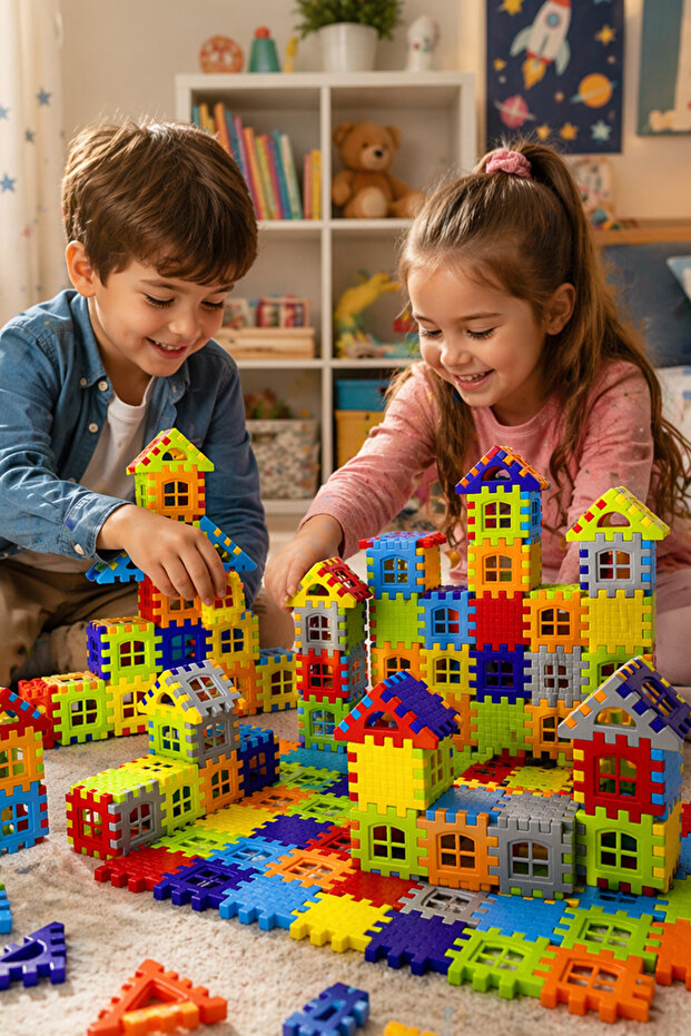 ankahometoys Puzzle City 3D Yapı Blokları - 128 Parça Eğitici Şehir Kurma ve Tasarım Seti