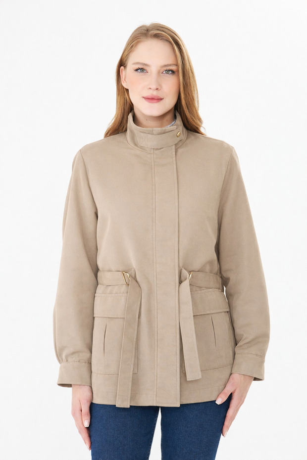 Women's Coat High Collar Comfortable Fit Medium Length Trench Coat (Large Size)