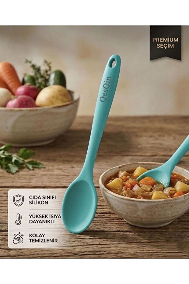 Silicone Serving Spoon Set 30 cm | Fireproof Non-Stick Ultra Hard Tip Kitchen Spoon