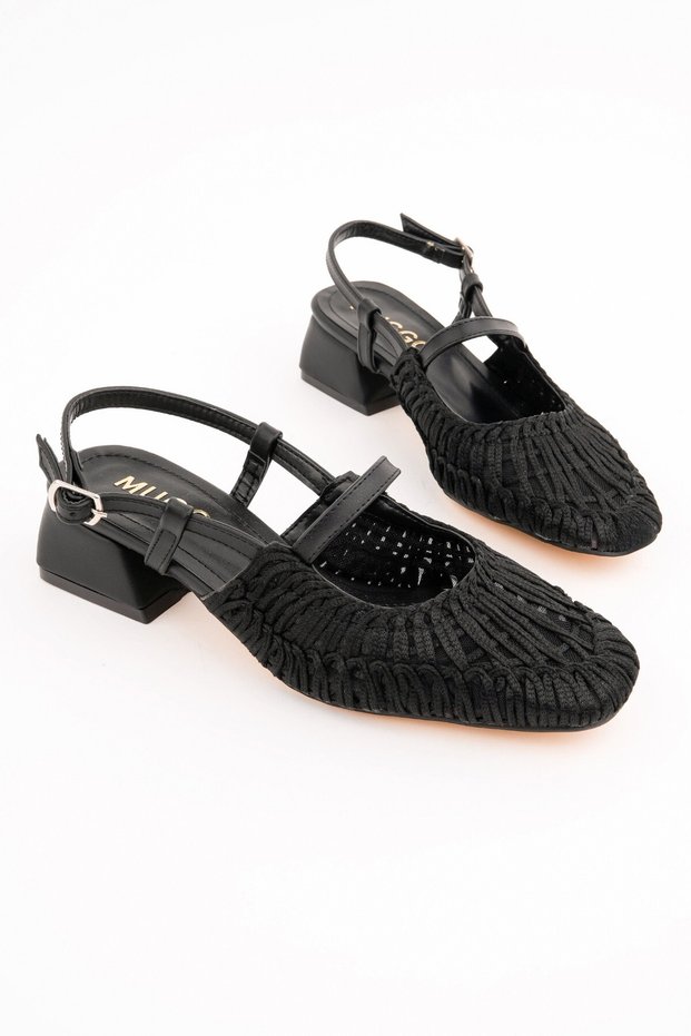 Mesh Women's Knitted and Mesh Detailed Strappy Open-Back Low Heel Shoes