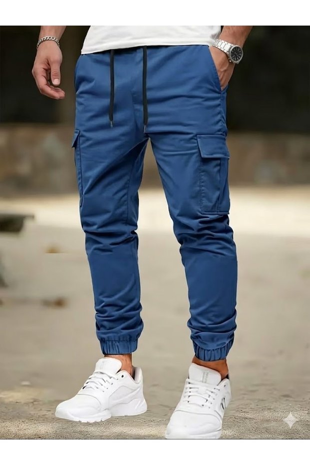 Men's Cargo Pocket Pants Stretch Cotton Cuffed Jogger Pants