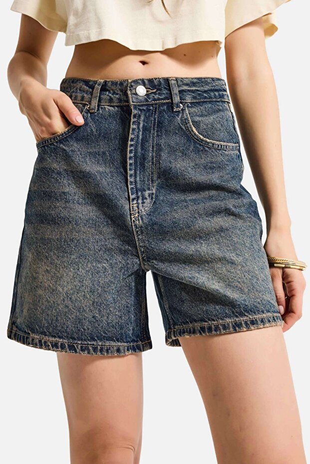 Women's Dark Tint Diana 2S6 Mom Fit Midi Length Denim Shorts