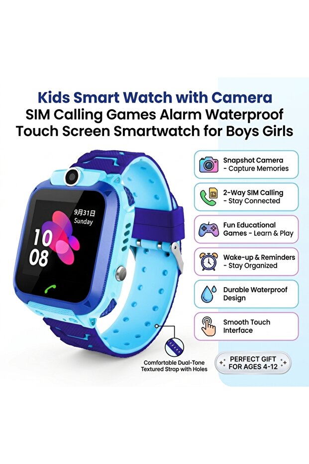 Kids Smart Watch Camera GPS SOS Calling Touch Screen Blue - 4