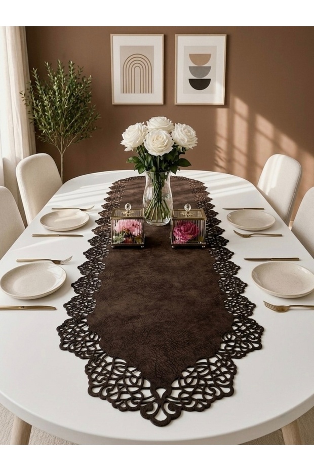 Dark Brown (Venge) Suede Fabric Runner 40X140 cm Table Length - Modern Design
