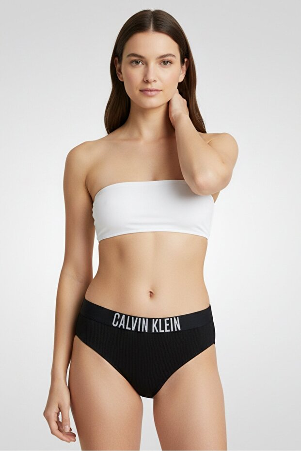 Women Brand Logo Pull On Bikini Bottom, Black