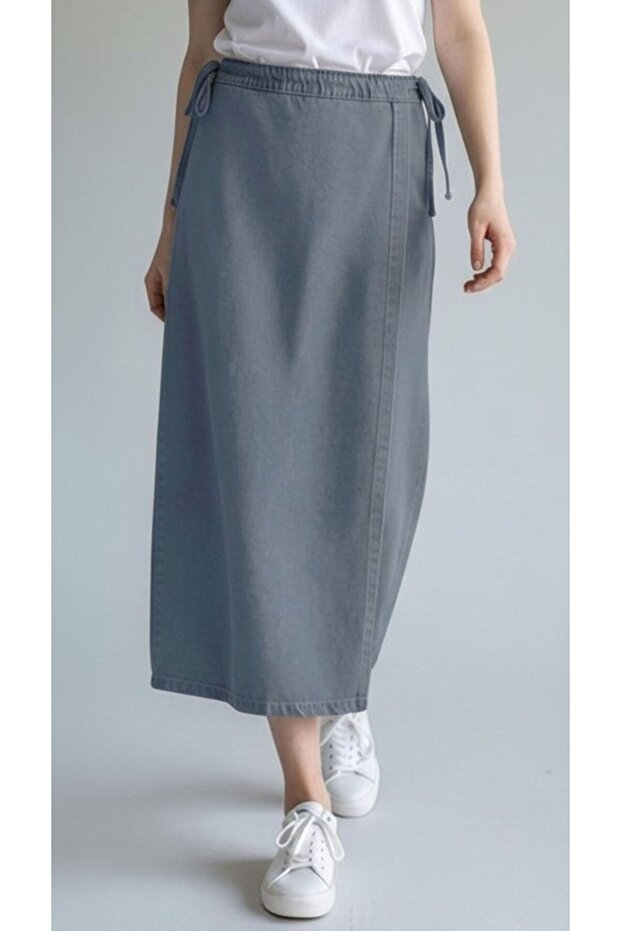Denim Skirt with Tie-Up Detail - Anthracite