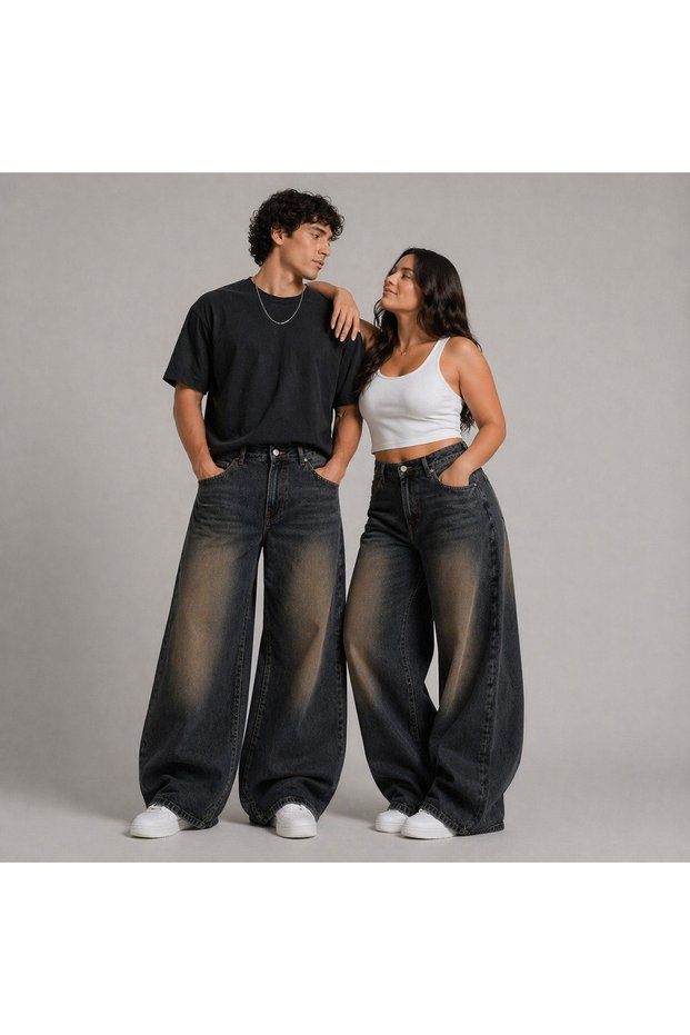 Washed Vintage Unisex Large Size Baggy Jeans