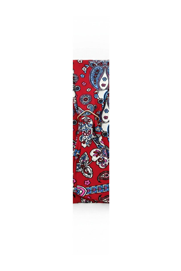Red Paisley Patterned Fabric Bracelet - Silver Color Ring