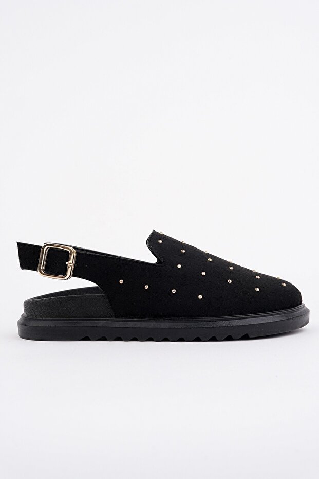 Lillow Suede Leather Gold Studded Adjustable Buckle Daily Comfortable Closed-Front Women's Sandals
