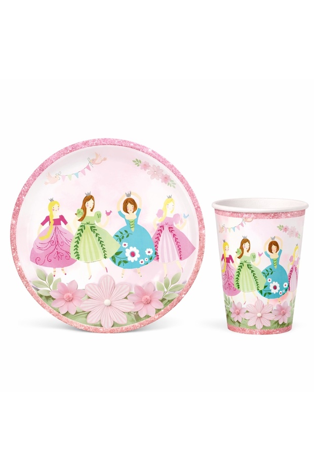 Princesses Themed Cardboard Plates and Cups for 16 People