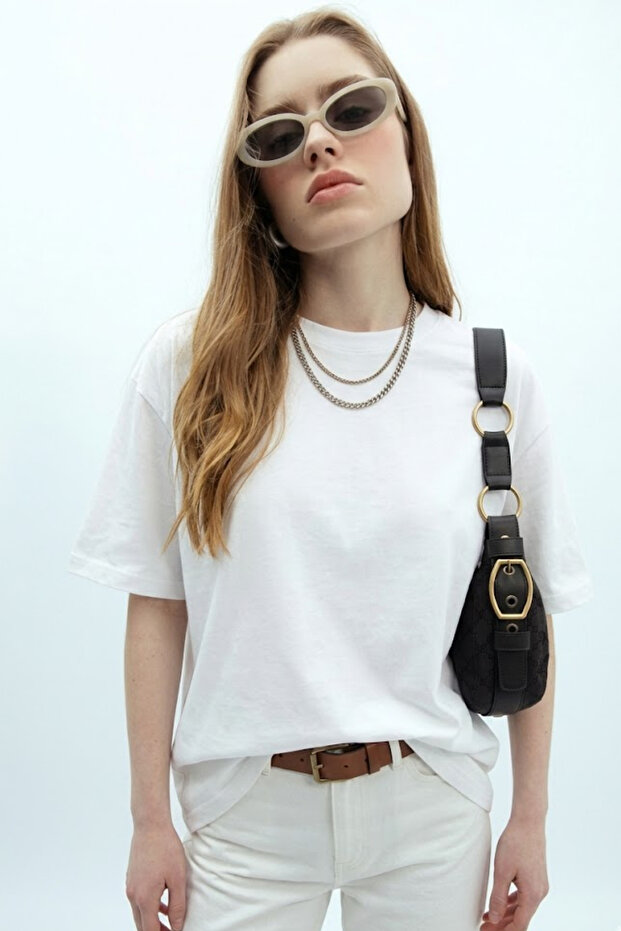 Women's Short Sleeve Cotton Pack Ecru Oversized T-Shirt
