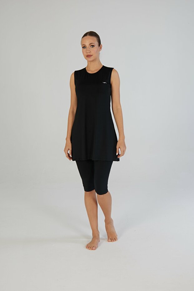 Women's Japone Sleeve Plain Tights Dress Swimsuit