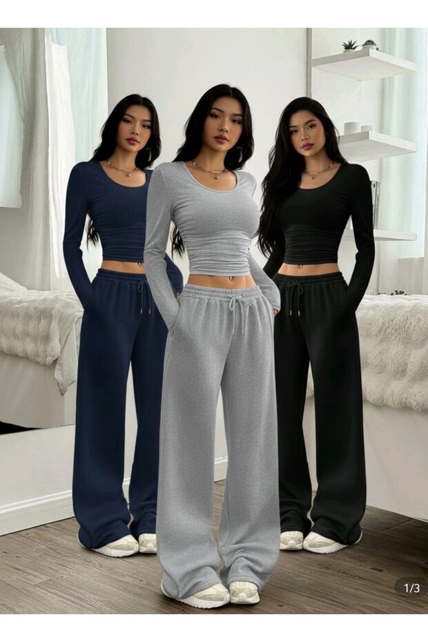 BERYY MODA 3 Adet Siyah Gri Lacivert Baggy Kaliteli Bol Kesim Esnek Rahat Kumaş Eşofman Altı (yazlık