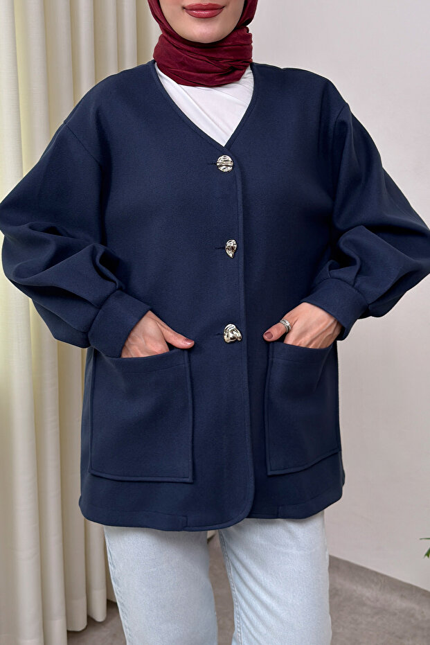 V-Neck Cashmere Jacket 0041 - Dark Blue