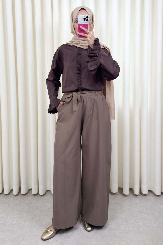 Belted Wide Leg Trousers 0068 - Light Brown