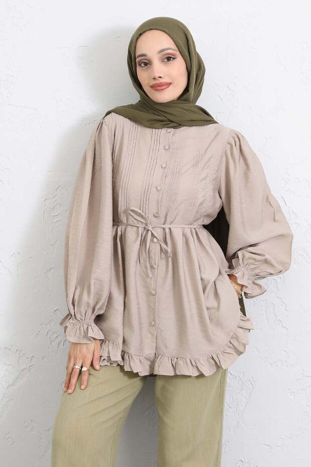 Collared Ribbed Shirt Y0109 - Stone Color
