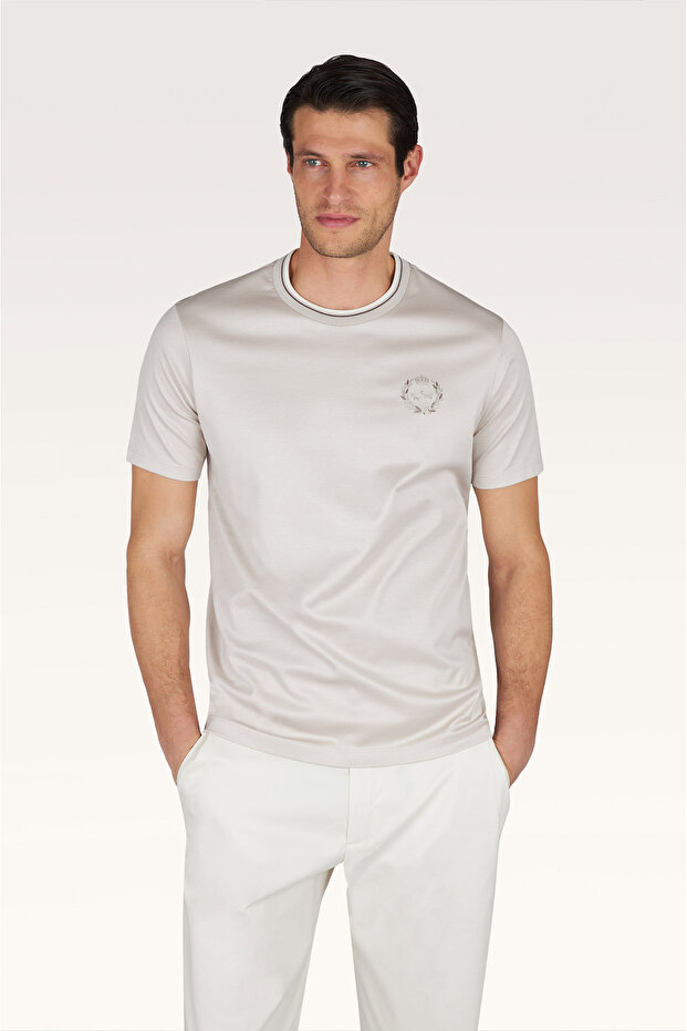 Men's Short Sleeve Crew Neck Relaxed Fit Beige T-Shirt