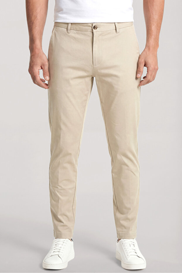 Men's Regular Waist Regular Fit Comfortable and Flexible Fabric Straight Leg Beige Trousers