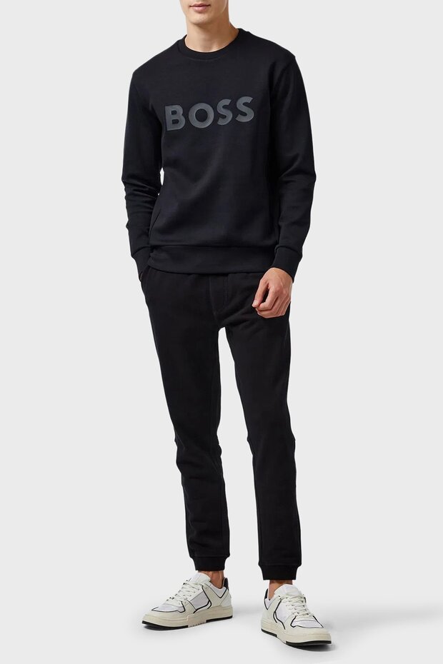 Erkek Regular Fit Ribanalı Yuvarlak Yakalı Esnek Pamuklu Logo Kabartmalı Siyah Sweatshirt - 2