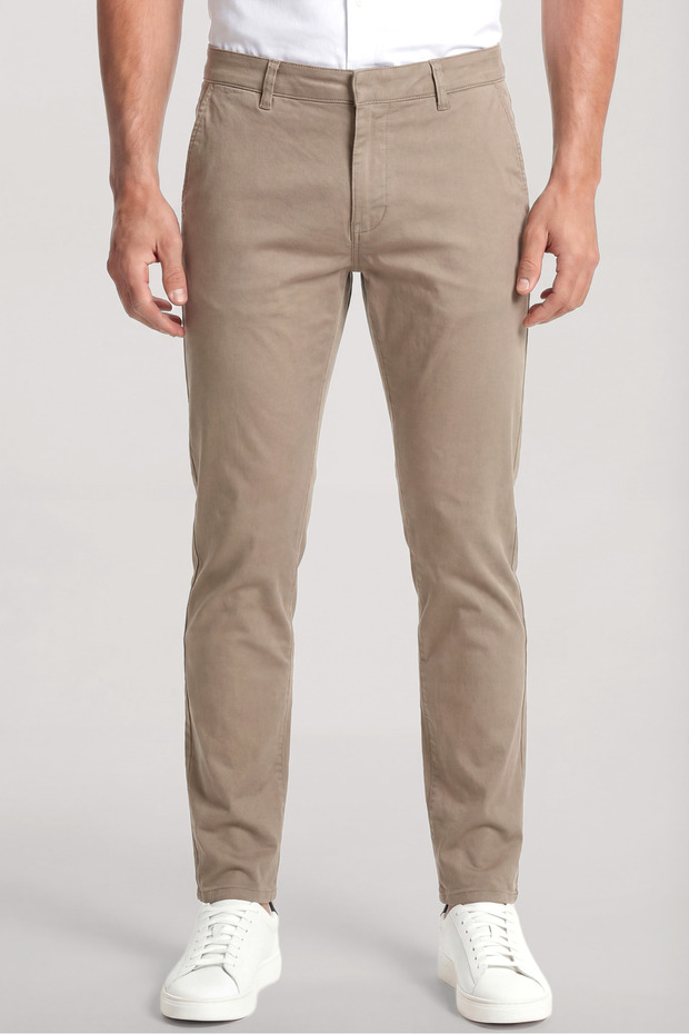 Men's Regular Fit Cotton and Silk Blend Straight-Leg Gray Trousers