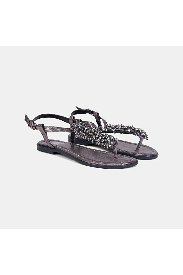Women's Platinum Bead Embellished Flip-Flop Sandals