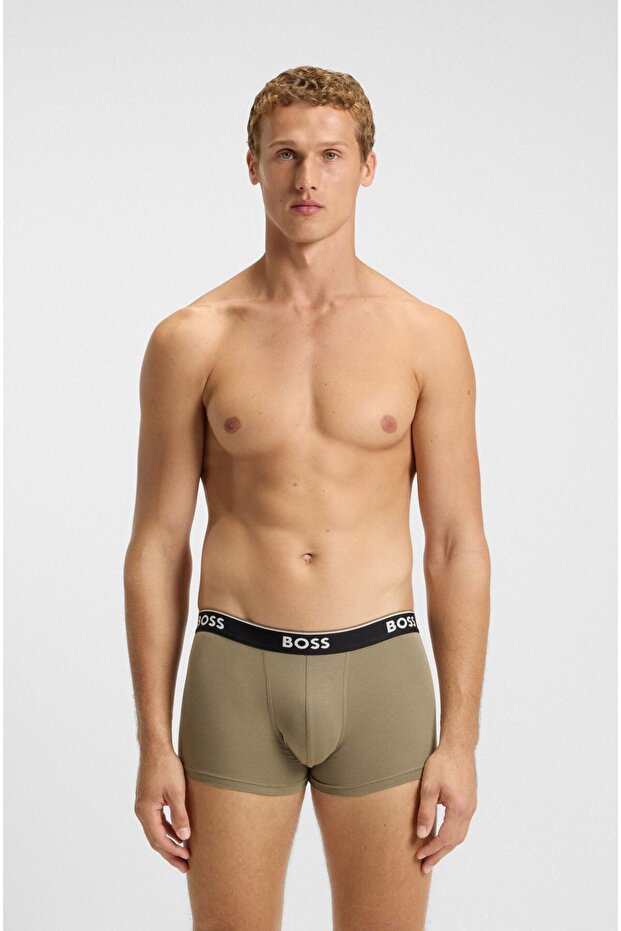Erkek Elastik Logolu Bel Bantlı Desenli Üçlü Paket Bej Boxer - 3