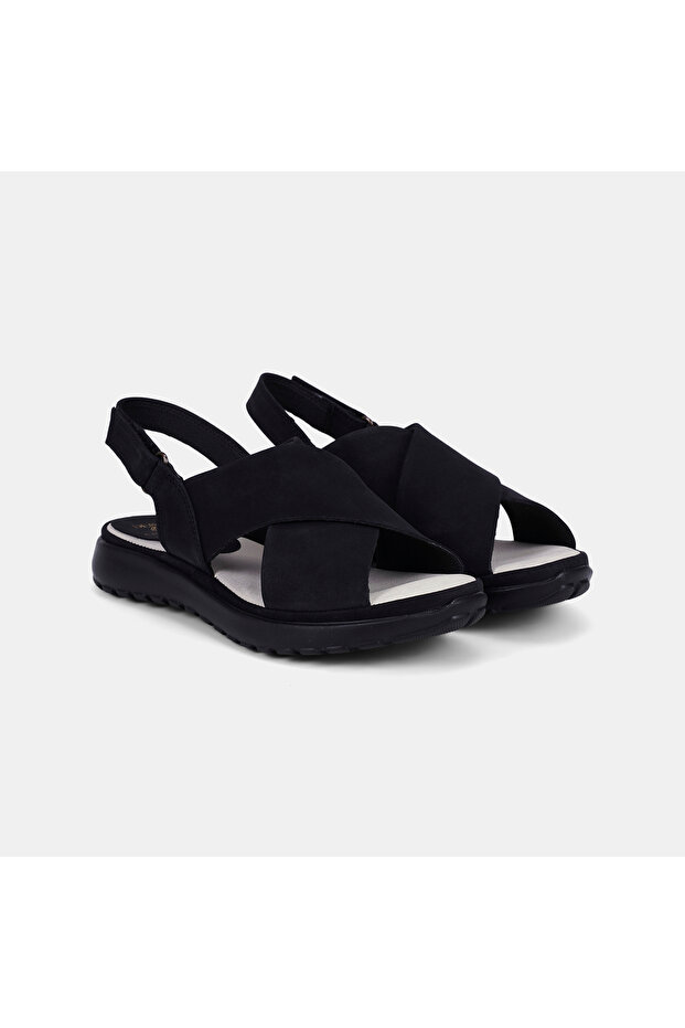 Women's Black Desacomfort Cross-Strapped Nubuck Leather Sandals