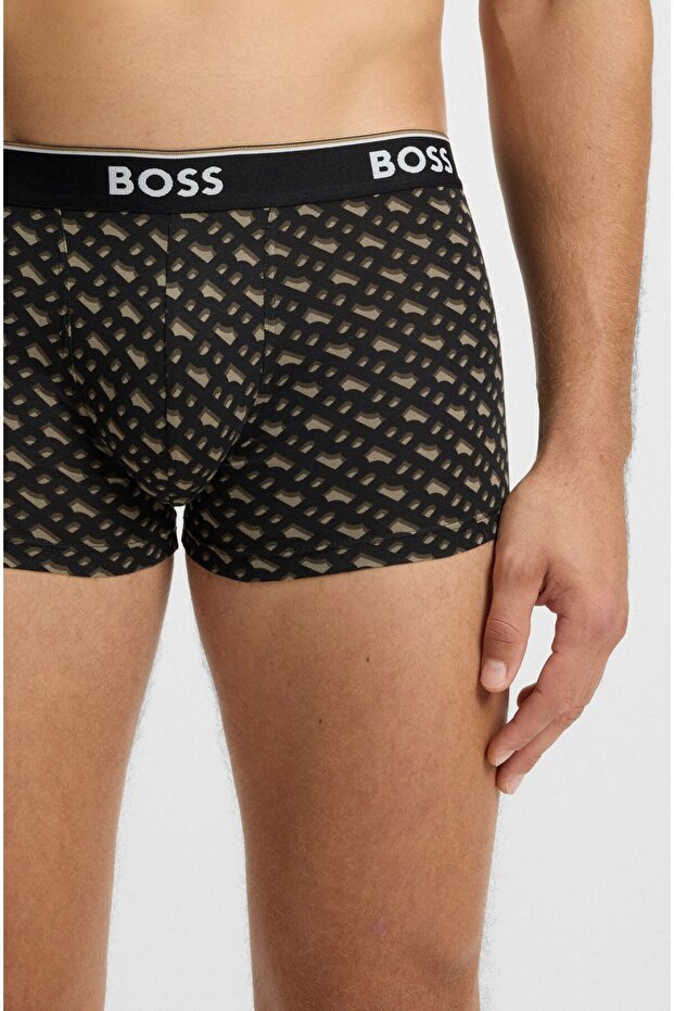Erkek Elastik Logolu Bel Bantlı Desenli Üçlü Paket Bej Boxer - 5