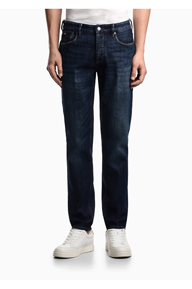 Men's Regular Waist Slim Fit Narrow Leg Blue Jeans