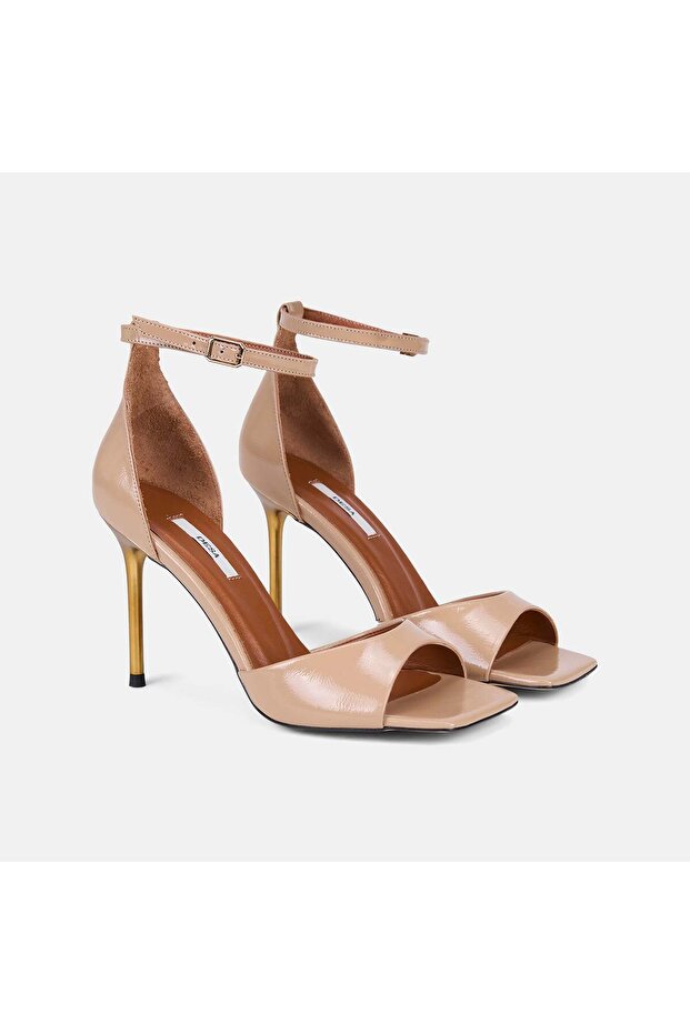 Women's Leather Single Strap Thin Heeled Patent Leather Evening Dress Sandals